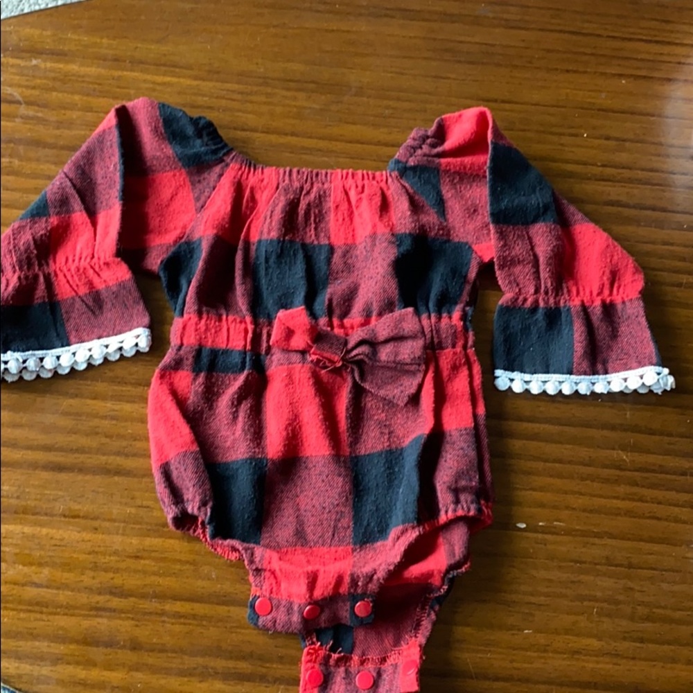 Black and red checker baby outfit